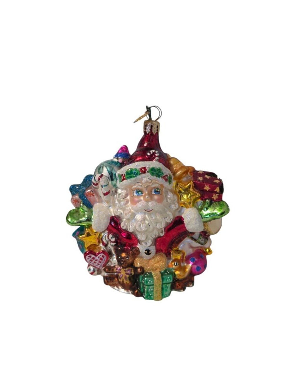 Christopher Radko Wreath of Good Cheer Santa Glass Ornament 2001 Retired